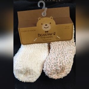 BearPaw Fluffy Cream and Pink Socks